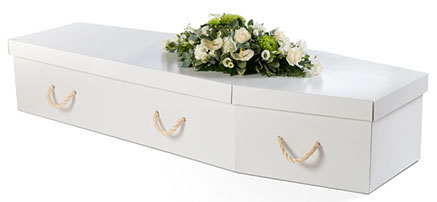 white cardboard traditional coffin